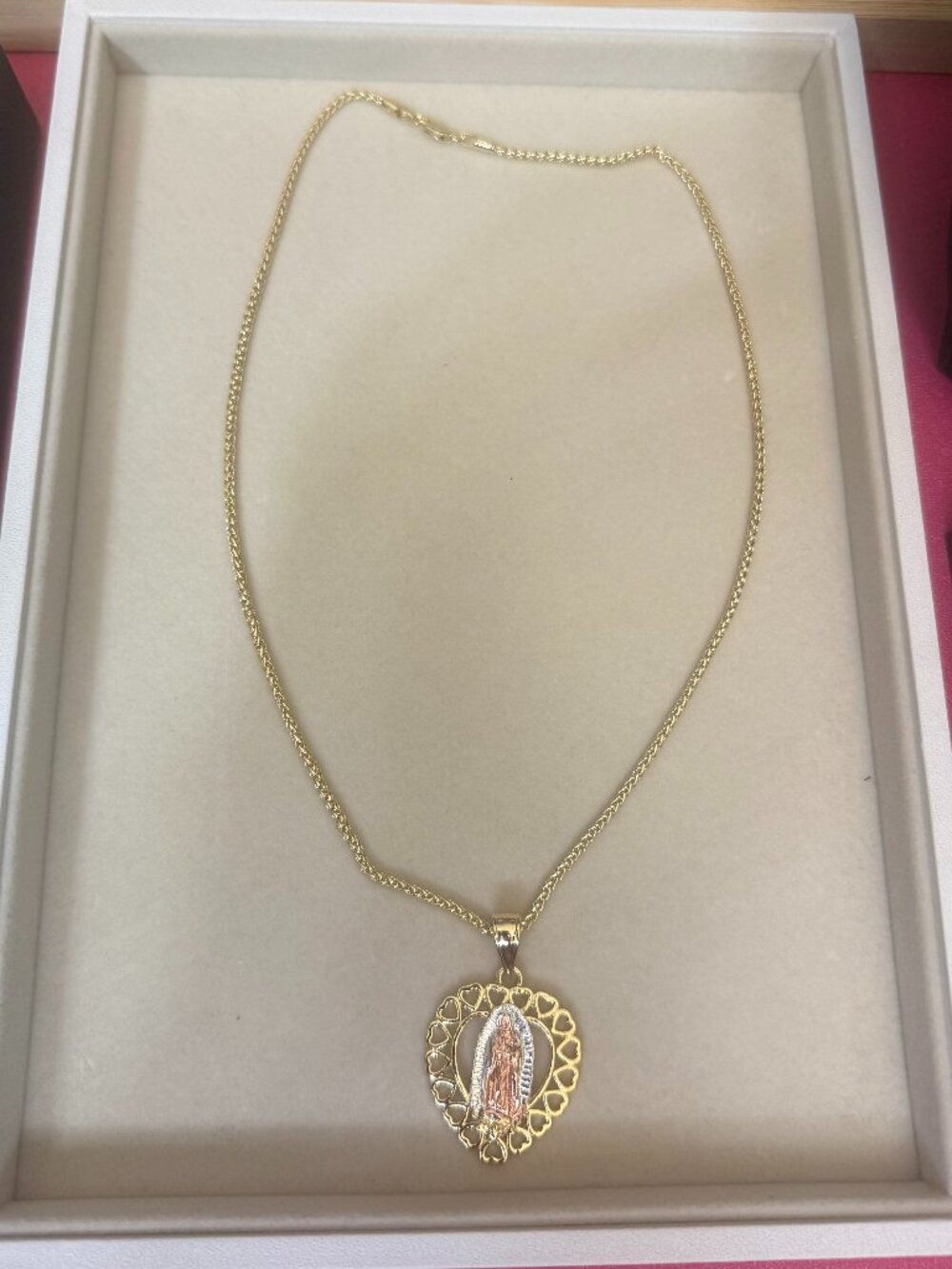 18K Gold Filled Guadalupe Eternal Heart Pendant and wheat chain 18 inches